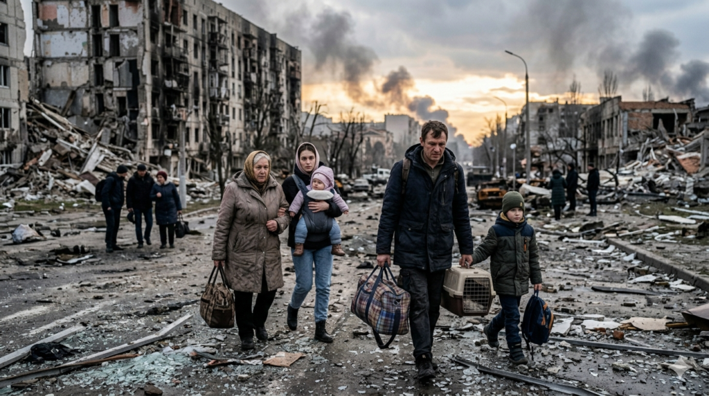Millions of Ukrainian civilians have been displaced since February 2022. The UN verified over 13,000 civilian deaths — with the actual toll believed to be significantly higher.
