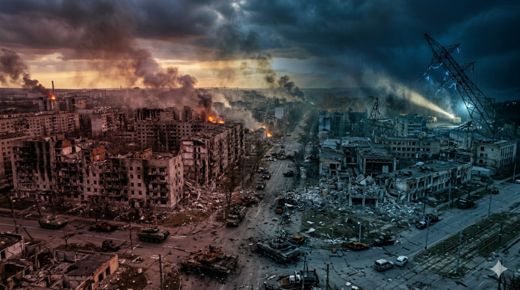 Russia Ukraine war destruction 2026 aerial view