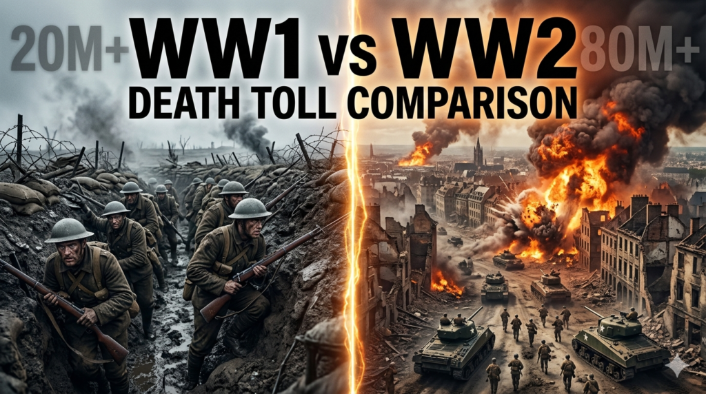 WW1 vs WW2 death toll comparison trench vs bombed city